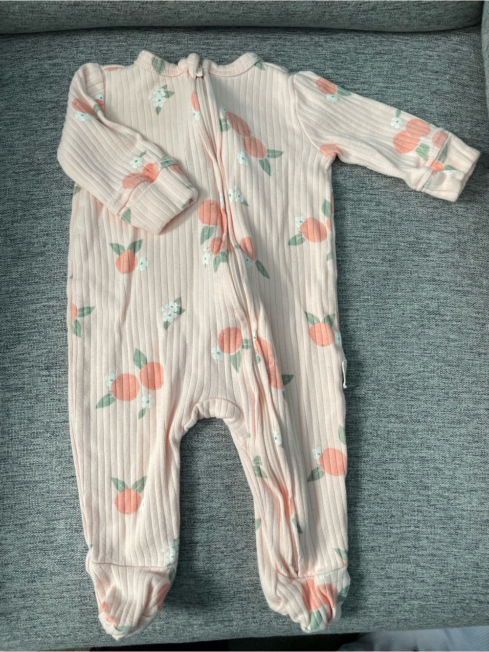 Pink Peach-Print Ribbed Baby One-Piece